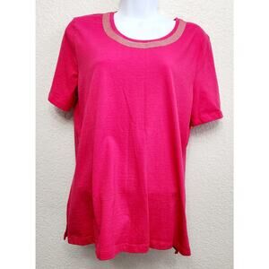 A La Carte For Draper's & Damon's Pink Round Sequin Neck Top Large Soft Stretch